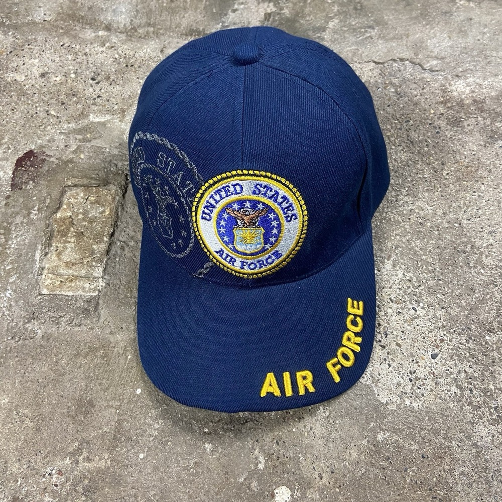 Vintage 90s US Air Force Cap Strap Back Adjustable Blue Military Crest Logo